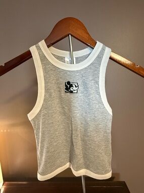 Gray Ribbed Tank Top with Mickey Mouse Patch